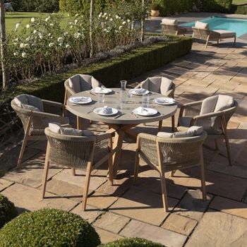 Martinique Round Garden Light Brown 6 Seater 150cm Dining Set