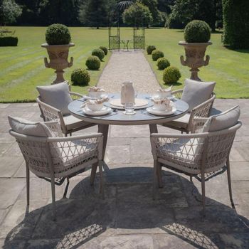 Monaco Round Garden Cool Linen 4 Seater 120cm Lazy Susan Dining Set