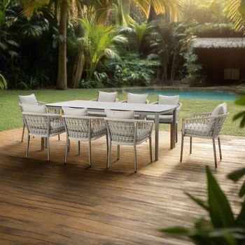 Monaco Garden Cool Linen 8 Seater 220cm Dining Set