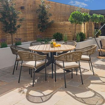 New Bali Round Garden 6 Seater 140cm Sandstone Dining Set
