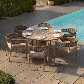 Porto Round Garden 6 Seater 150cm Sandstone Dining Set