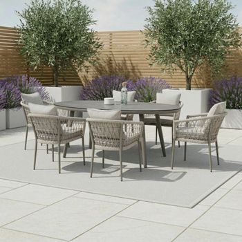 Monaco Oval Garden Cool Linen 6 Seater 180cm Lazy Susan Dining Set