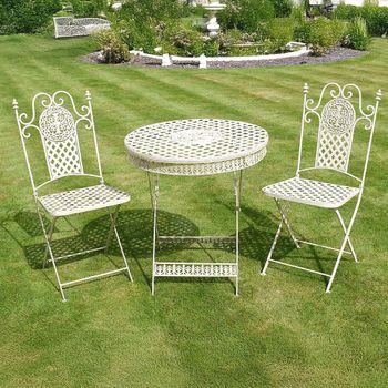 White Metal Round Garden Table with 2 Chairs