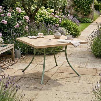 Bergen Garden Green Metal 4 Seater 110cm Square Dining Table