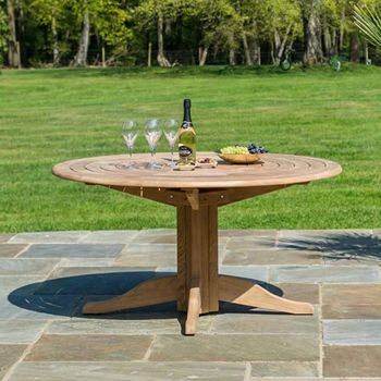 Roble Wood Bengal 6 Seater 145cm Garden Pedestal Round Dining Table