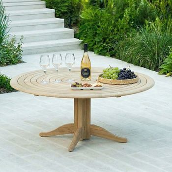 Roble Wood Bengal 8 Seater 175cm Garden Pedestal Round Dining Table