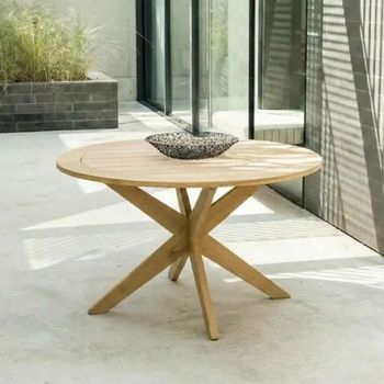 Roble Wood 4 Seater 125cm Round Garden Dining Table with Cross Base