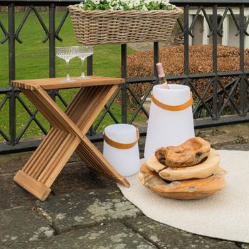 Set of 2 Erto Slatted Natural Teak Wood Stool