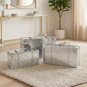 Set of 3 Shiny Silver Wood Storage Box