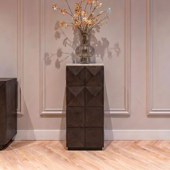 Claremont Brown Dark Wood Geometric Pillar with Travertine Top