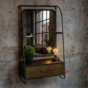 Brushed Metal 1 Drawer Wall Unit with Mirror