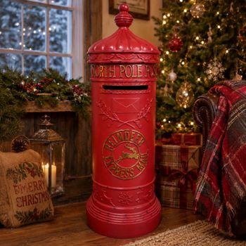 Mail Box North Pole Red Resin