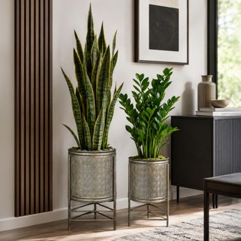 Set of 2 Grey Metal Small Planter Stand