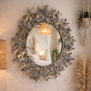 Set of 2 Metal Ornate Butterfly Round Wall Mirror