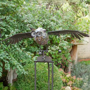 Giant Metal Owl Stake Grey Decor