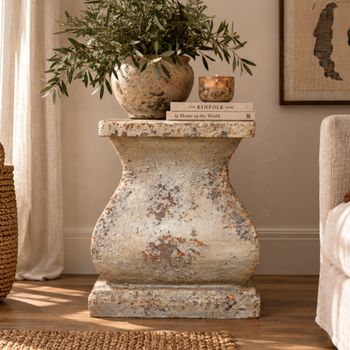 Pedestal Base Beige Metal Decor