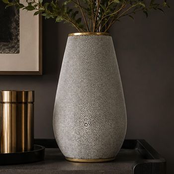 Set of 2 Amara Shimmering White Faux Shagreen Large Vase