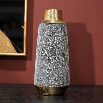 Set of 4 Asbury Shimmering Black Faux Shagreen and Gold Large Vase