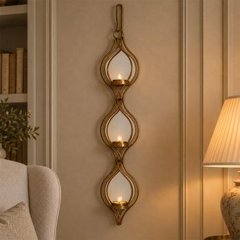 Set of 4 Ellie Gold Painted Candle Holder Mirrored Triple Decor