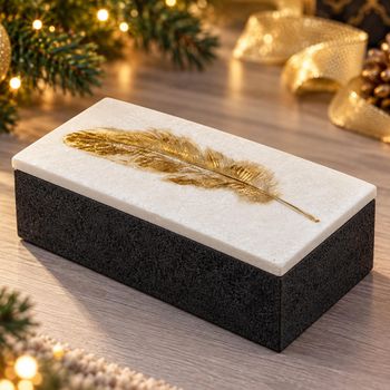Set of 4 Feather Black Faux Granite Large Box