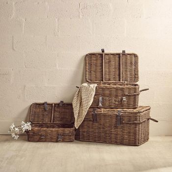 Set of 3 Argento Storage Basket Brown Rattan Decor