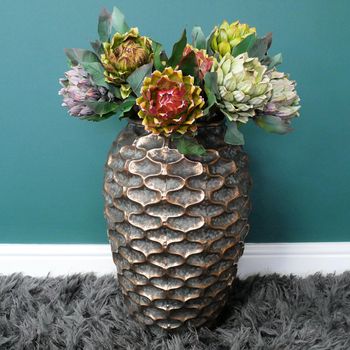 Set of 2 Artificial Brown Resin Flower Planter