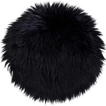 Round Seat Cushion Black Faux Lambskin