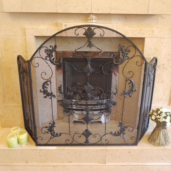 Set of 2 Black Metal Arched Fire Screen Decor