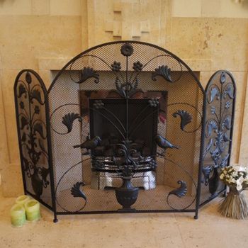 Set of 2 Black Metal Fire Screen Decor