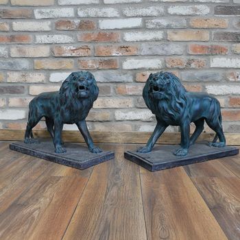 Set of 2 Pair of Lions Black Resin Decor