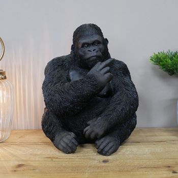 Set of 2 Gorilla Statue Up Yours Black Resin
