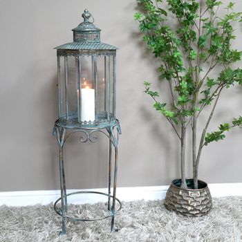 Blue Metal Large Lantern with Stand