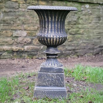 Garden Urn Bronze Metal with Base Decor