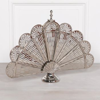 Chrome Grey Metal Folding Fire Screen Decor