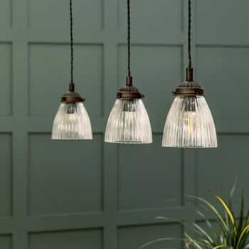 Fovant Glass Antique Bronze Triple Pendant Light