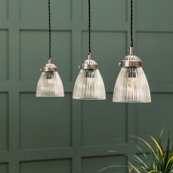 Fovant Glass Satin Nickel Triple Pendant Light
