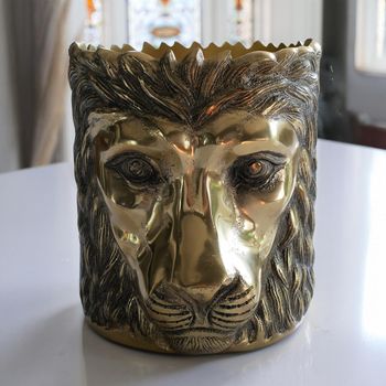 Set of 2 Gold Lion Head Metal Planter