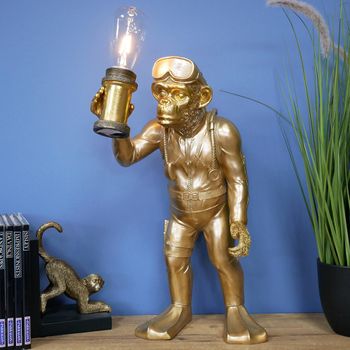 Set of 2 Gold Scuba Steve Monkey Resin Statue