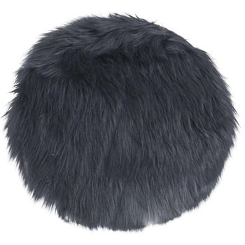 Round Seat Cushion Grey Faux Lambskin