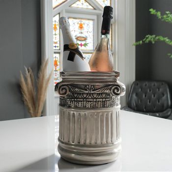 Set of 2 Grey Metal Ice Bucket/Planter