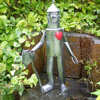 Set of 2 Grey Metal Medium Tin Man Statue