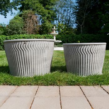 Set of 2 Grey Metal Small Garden Tub