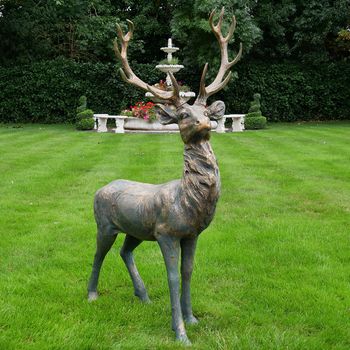 Stag Deer Statue Outdoor Grey Resin