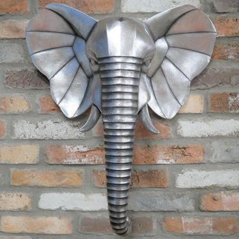 Grey Resin Elephant Head Decor