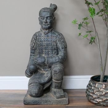 Grey Warrior Statue Sitting Resin