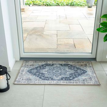 Havana Chenille Fabric Blue Doormat - 80cm x 50cm