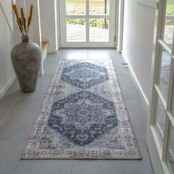 Havana Blue Chenille Fabric Hallway Runner - 200cm x 80cm