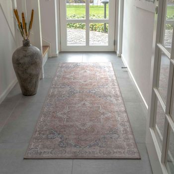 Havana Orange and Blue Chenille Fabric Hallway Runner - 200cm x 80cm