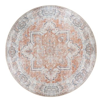 Havana Orange and Blue Chenille Fabric Round Rug - 200cm x 200cm
