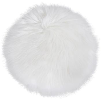 Round Seat Cushion Ivory Faux Lambskin